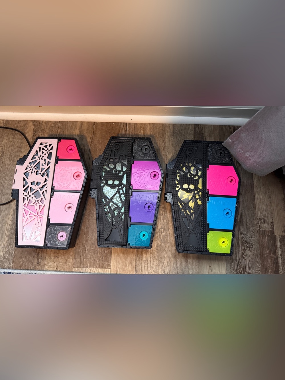 Monster-Themed Coffin empty lockers with Pink, Purple, Teal